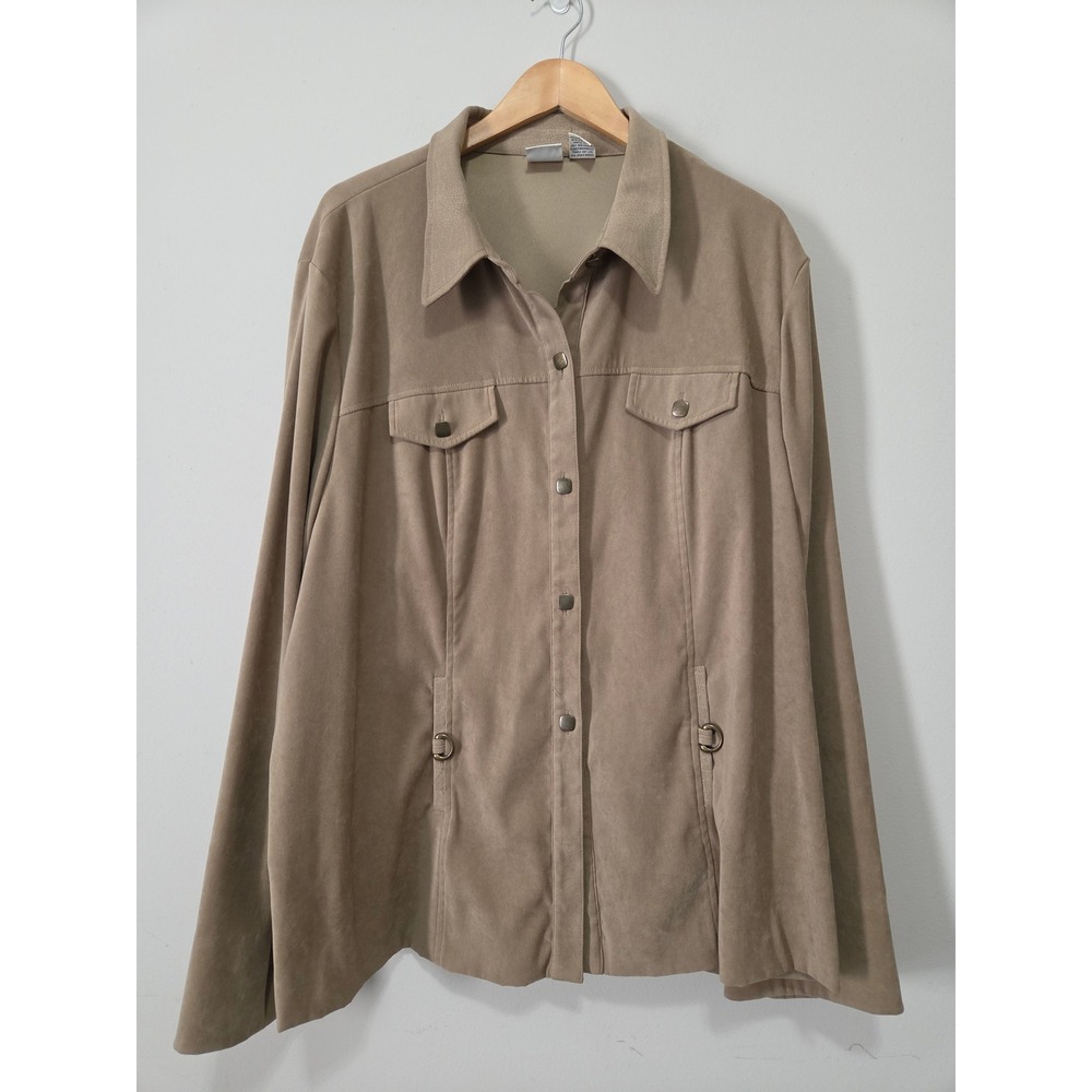 Giorgio Fiorlini Tan Faux Suede Button Up Shacket Plus Size 24W‎ Stretch Jacket